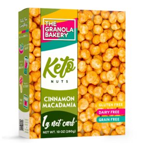 TGB Cinnamon Macadamia Nuts | 1g Net Carb Keto Snack | Gluten Free Low Carb Candy, 10 Ounces