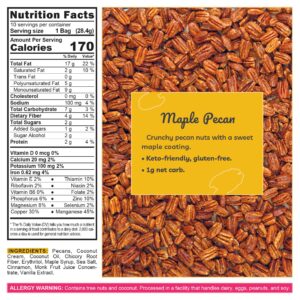 TGB Maple Pecans | 1g Net Carb Keto Snack | Gluten Free Low Carb Candy Nuts, 10 Ounces