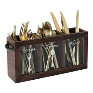 blu monaco expresso wooden flatware, cutlery,kitchen utensil & silverware caddy organizer bin holder for forks, spoons, knives - perfect for kitchen countertop