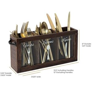 BLU MONACO Expresso Wooden Flatware, Cutlery,Kitchen Utensil & Silverware Caddy Organizer Bin Holder for Forks, Spoons, Knives - Perfect for Kitchen Countertop