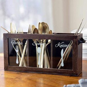 BLU MONACO Expresso Wooden Flatware, Cutlery,Kitchen Utensil & Silverware Caddy Organizer Bin Holder for Forks, Spoons, Knives - Perfect for Kitchen Countertop