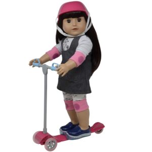 the new york doll collection 18" doll scooter & helmet set - 18in dolls accessories doll bike accessories play set and doll helmet (scooter+helmet)