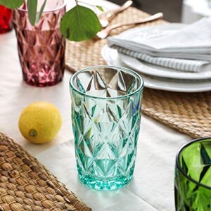 EAST CREEK Double Old Fashioned Glasses Beverage Glass Cup,Colored Glass Drinkware 12 Ounce Water Glasses Multi Color Diamond Pattern Set of 6