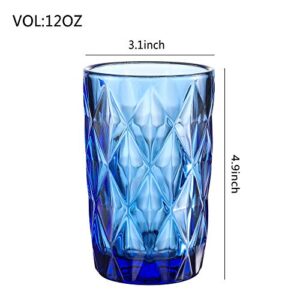 EAST CREEK Double Old Fashioned Glasses Beverage Glass Cup,Colored Glass Drinkware 12 Ounce Water Glasses Multi Color Diamond Pattern Set of 6