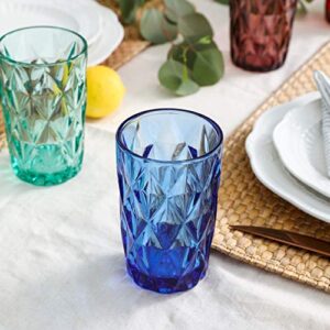 EAST CREEK Double Old Fashioned Glasses Beverage Glass Cup,Colored Glass Drinkware 12 Ounce Water Glasses Multi Color Diamond Pattern Set of 6