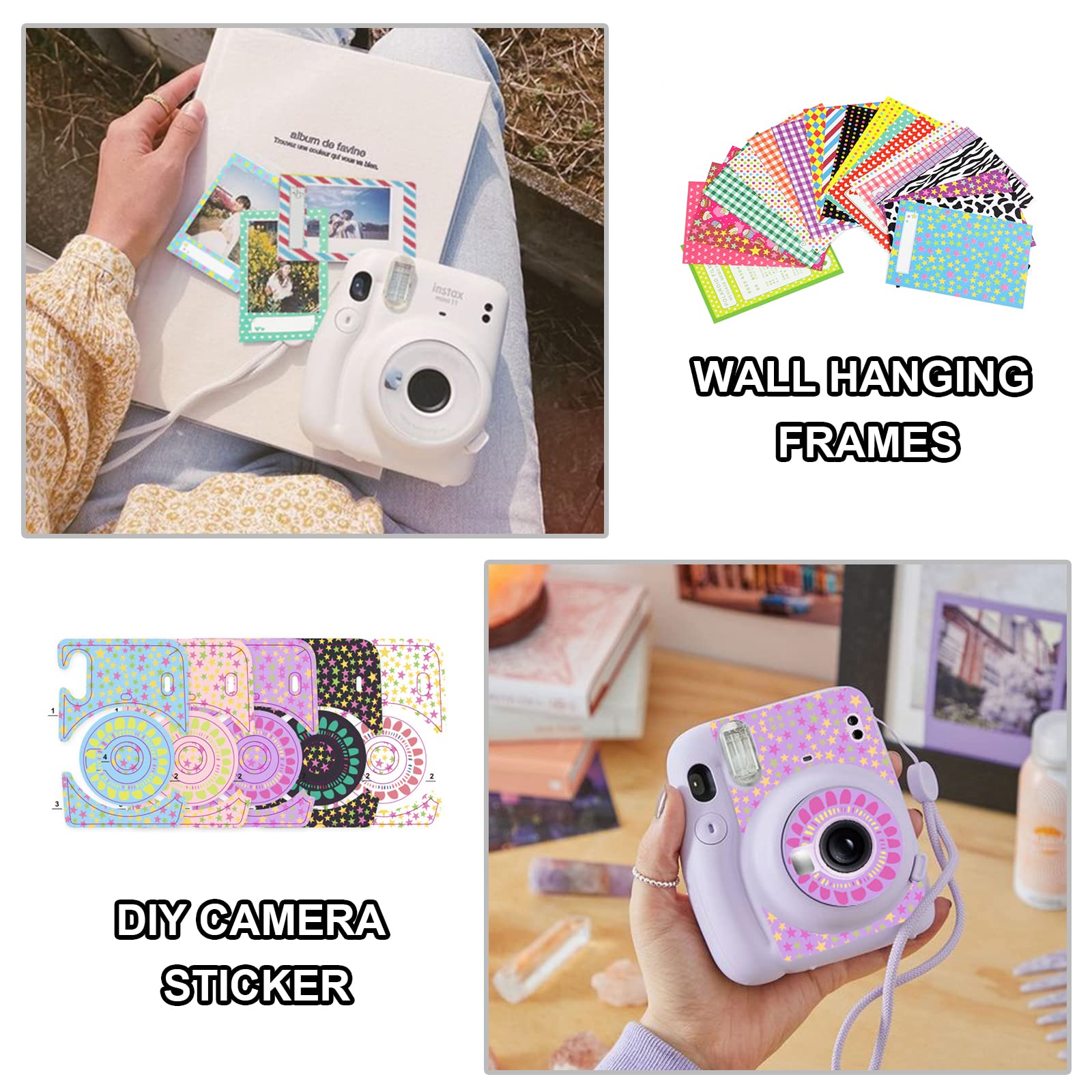 CAIYOULE Fujifilm Instax Mini 11 Camera Accessories Kit Bundle with Protective Case & Mini Album & Frames & DIY Sticker & Filter (Blue Pink Clouds)