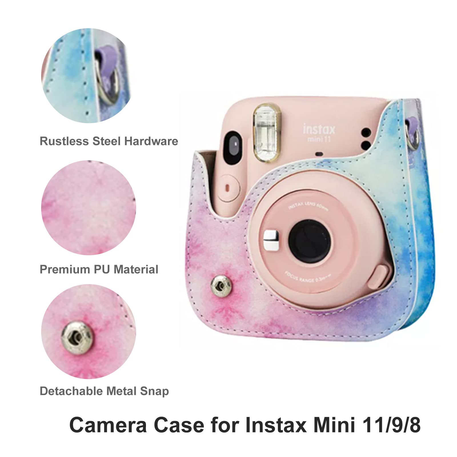 CAIYOULE Fujifilm Instax Mini 11 Camera Accessories Kit Bundle with Protective Case & Mini Album & Frames & DIY Sticker & Filter (Blue Pink Clouds)