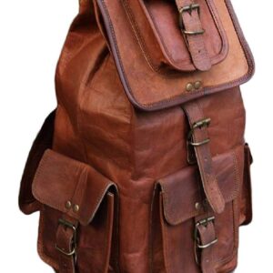 GifteQ Retro Travel Rucksack Backpack Brown Leather Bag for Men Women (18")