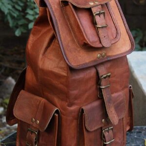 GifteQ Retro Travel Rucksack Backpack Brown Leather Bag for Men Women (18")