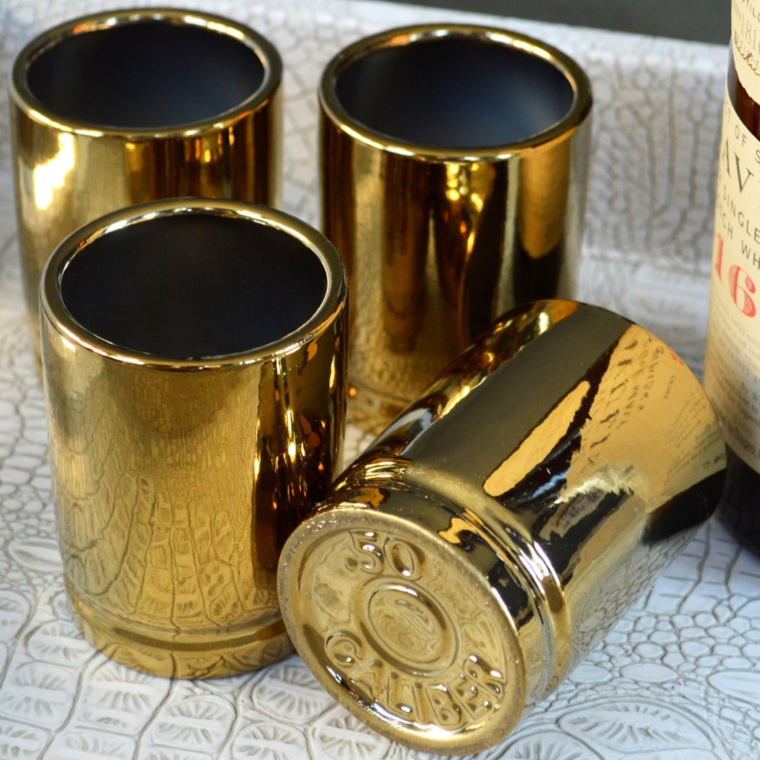 Straight Shooter 50 Caliber Shot Glass Groomsmen Gifts For Dad Birthday Gift Man Cave Furniture Cool Shot Glasses Tumbler Bulk Shot Glasses Funny Gifts for Men Set 4 of Ceramic