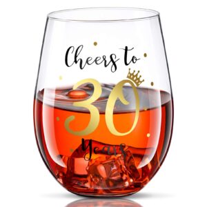 cheer to 30 birthday stemless wine glass 30th birthday wine glass present for men women 30th birthday party wedding anniversary party decorations 17 oz