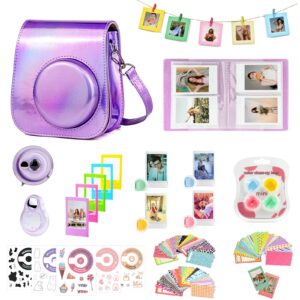 caiyoule accessories kit for fujifilm instax mini 11 instant camera include protective pu leather case & mini album & frames & diy sticker & filter(shiny purple)