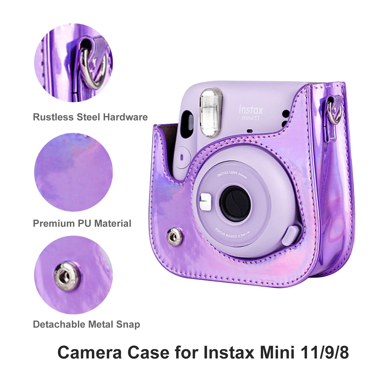 CAIYOULE Accessories Kit for Fujifilm Instax Mini 11 Instant Camera Include Protective PU Leather Case & Mini Album & Frames & DIY Sticker & Filter(Shiny Purple)