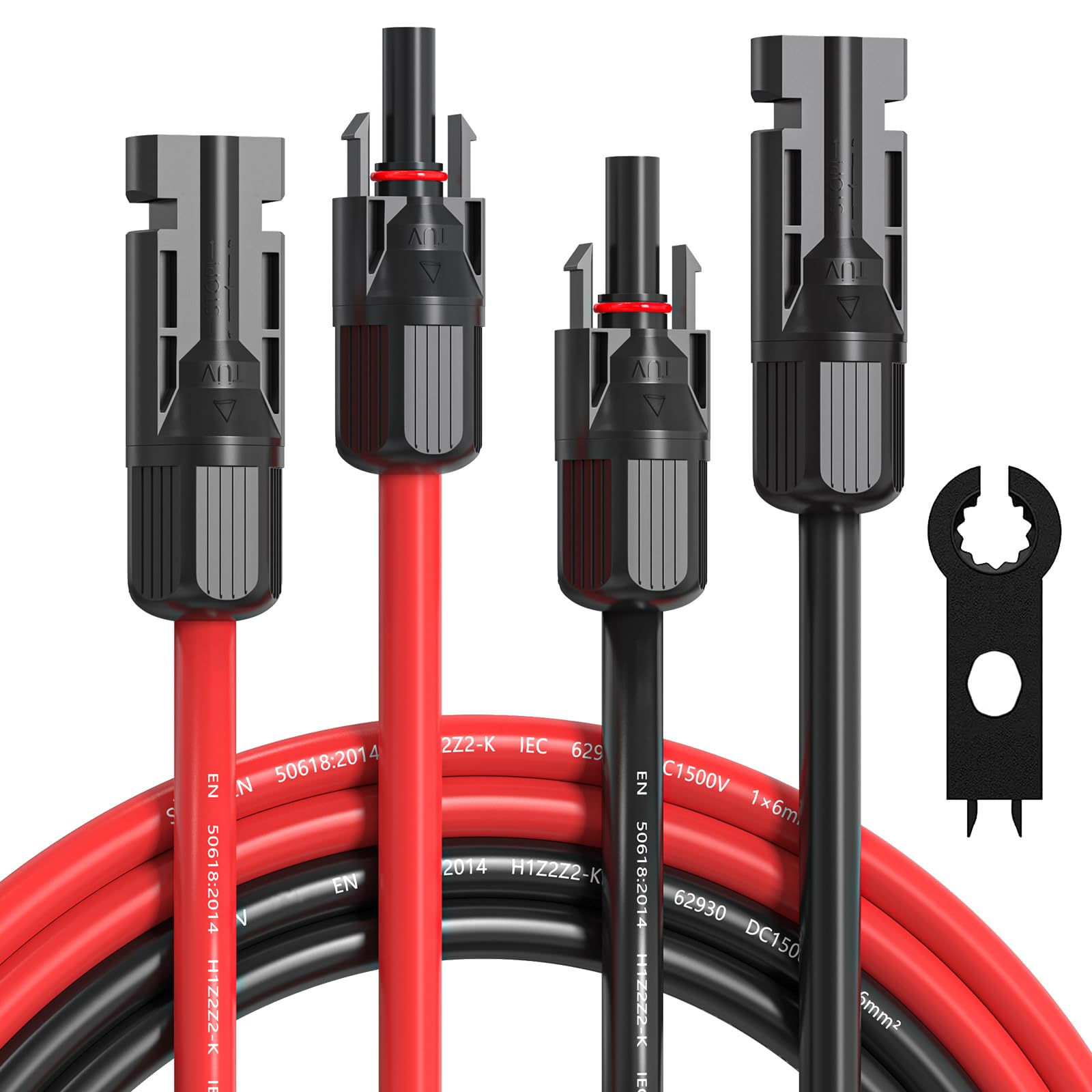 10AWG Solar Extension Cable 50Ft, 10 Gauge Solar Panle Extension Cables Wire 50 Feet with Female and Male Solar Connector Adapter Kit (Red&Black)