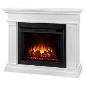real flame centennial grande electric fireplace, free-standing with mantel & real wood finish - 6 flame colors, 5 brightness levels