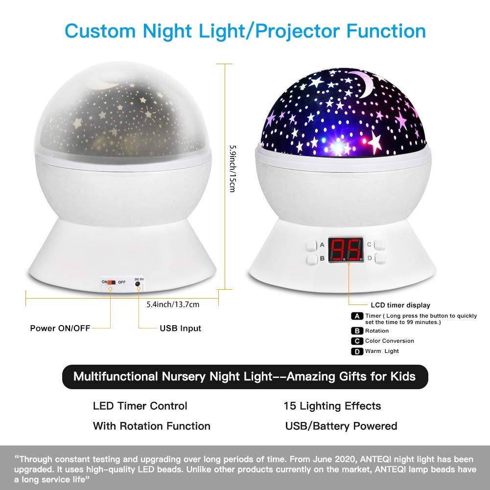 ANTEQI Star Night Lights Projector for Kids Star Glob Projection Nightlight with 17 Projection Modes and Timer for Baby Bedroom Ceiling Decor