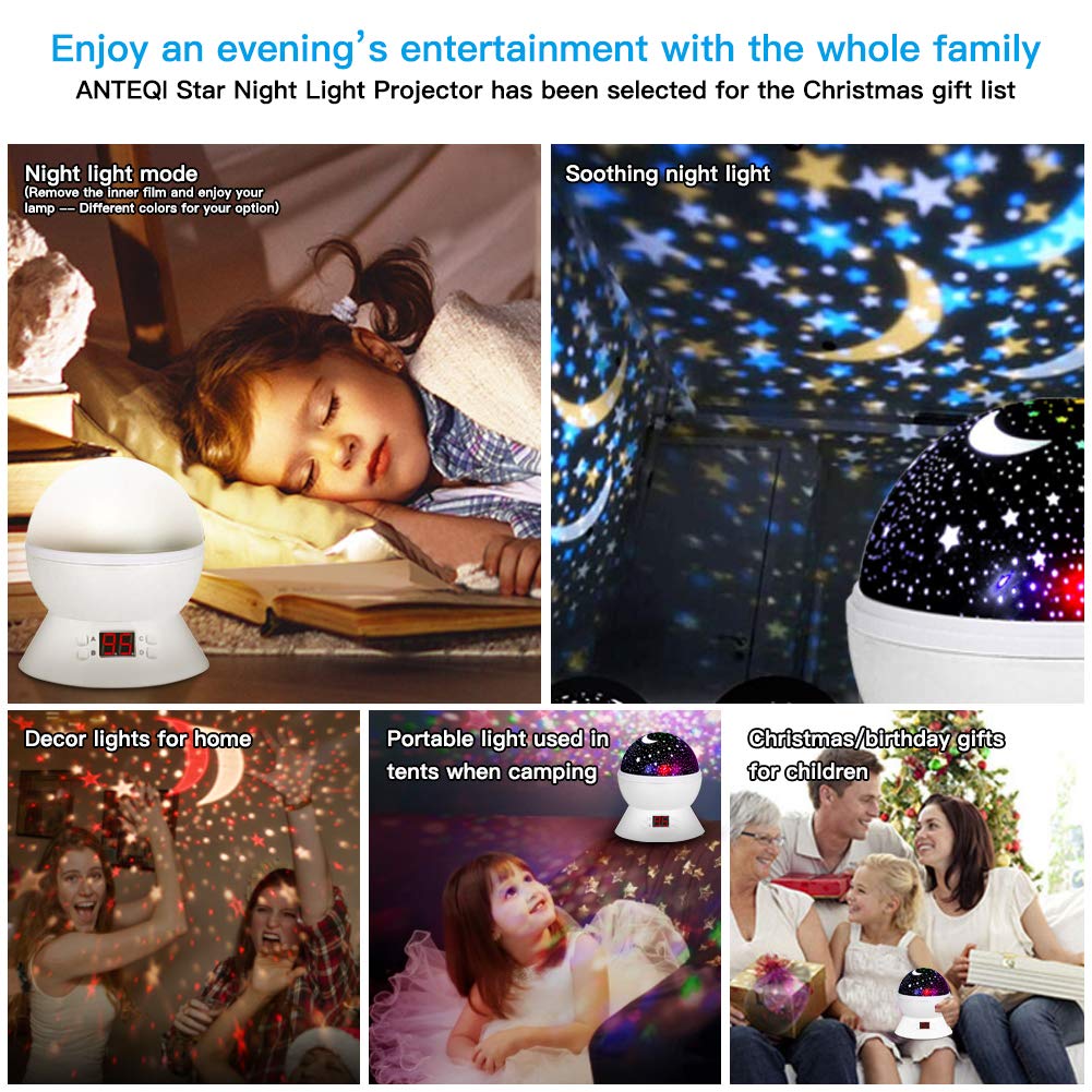 ANTEQI Star Night Lights Projector for Kids Star Glob Projection Nightlight with 17 Projection Modes and Timer for Baby Bedroom Ceiling Decor