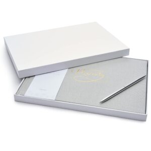 condolence book funeral guest book, memorial memory books – blank scrapbook style pages - grey fabric remembrance gift set hard back with pen