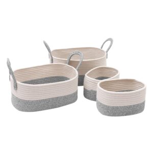 e-houpro storage baskets set of 4,cotton rope woven organizer bins foldable decorative basket with handles for baby nursery laundry kid's toy,grey