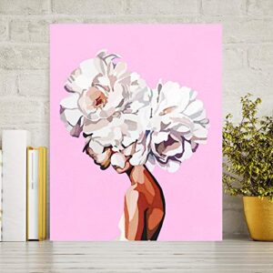 Wall Art Fashion Woman Flower Face Pink Abstract Drawing Art Contemporary Wall Fashion Art Paint Glam Art Poster Print Designer Brand