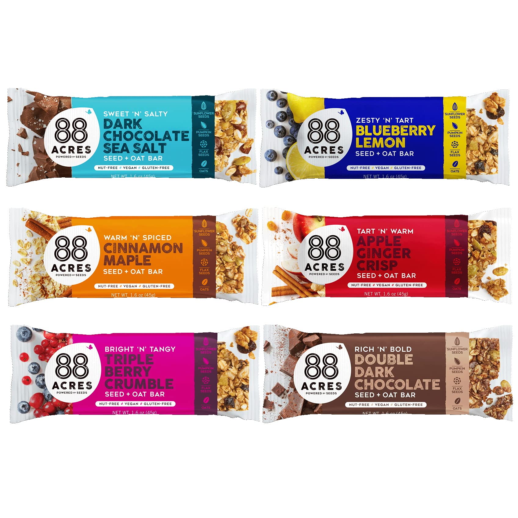 88 Acres Granola Bars | Gluten Free, Nut-Free Oat and Seed Snack Bar | Vegan & Non GMO | 6 Pack (Variety Pack)…