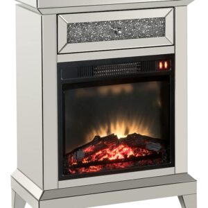 Acme Noralie Wooden Electric Fireplace with Drawer in Mirrored and Faux Diamonds