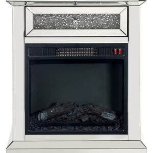 Acme Noralie Wooden Electric Fireplace with Drawer in Mirrored and Faux Diamonds