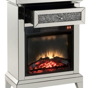 Acme Noralie Wooden Electric Fireplace with Drawer in Mirrored and Faux Diamonds