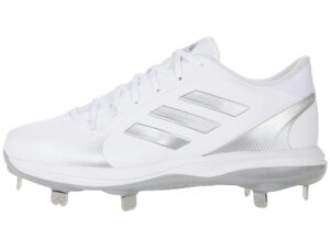 adidas women's purehustle 2 baseball shoe, white/silver metallic/silver metallic, 8