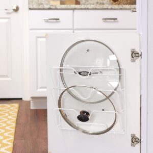 Household Essentials Oversized Cabinet Door Lid Holder, 3 Slots, Steel Wire Frame, White Powder Coating, Easy Installation, Hardware Included, Great for Larger Skillet Lids or Paper Bags