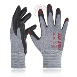 dex fit nitrile work gloves fn330, 1 pair, 3d-comfort stretchy fit, firm grip, thin & lightweight, touch-screen compatible, durable, breathable & cool, machine washable; grey s (7)