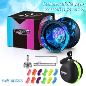 Professional Yoyo Y03-Hertz, Unresponsive Yoyo for Kids/Adults, Pro Aluminum Metal Yo-Yo Ball for Intermediate Advanced + Extra 12 Yoyo Strings + Yoyo Bag + Yo-yo Bearing + Removal Tool (3 Acid Color)