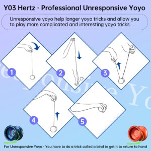 Professional Yoyo Y03-Hertz, Unresponsive Yoyo for Kids/Adults, Pro Aluminum Metal Yo-Yo Ball for Intermediate Advanced + Extra 12 Yoyo Strings + Yoyo Bag + Yo-yo Bearing + Removal Tool (3 Acid Color)