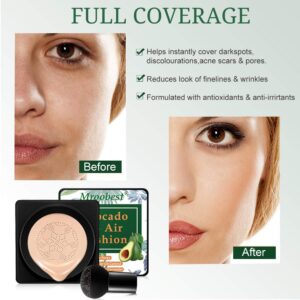 BB Mushroom Air Cushion, Avocado BB/CC Cream, All-Day Lasting Nude Foundation, Even Skin Tone Makeup Base, Easy to Apply, Thin, Moist