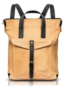 orna's leather art | swan everyday leather backpack for women. practical, stylish and spacious women’s bag. real leather in a chic backpack and contemporary design, (sand)