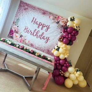 Avezano Rose Gold Birthday Backdrop for Girls Women Happy Birthday Party Photography Background Blush Pink Floral Rose Gold Glitters Confetti Bday Decoration Photoshoot Banner (7x5ft)