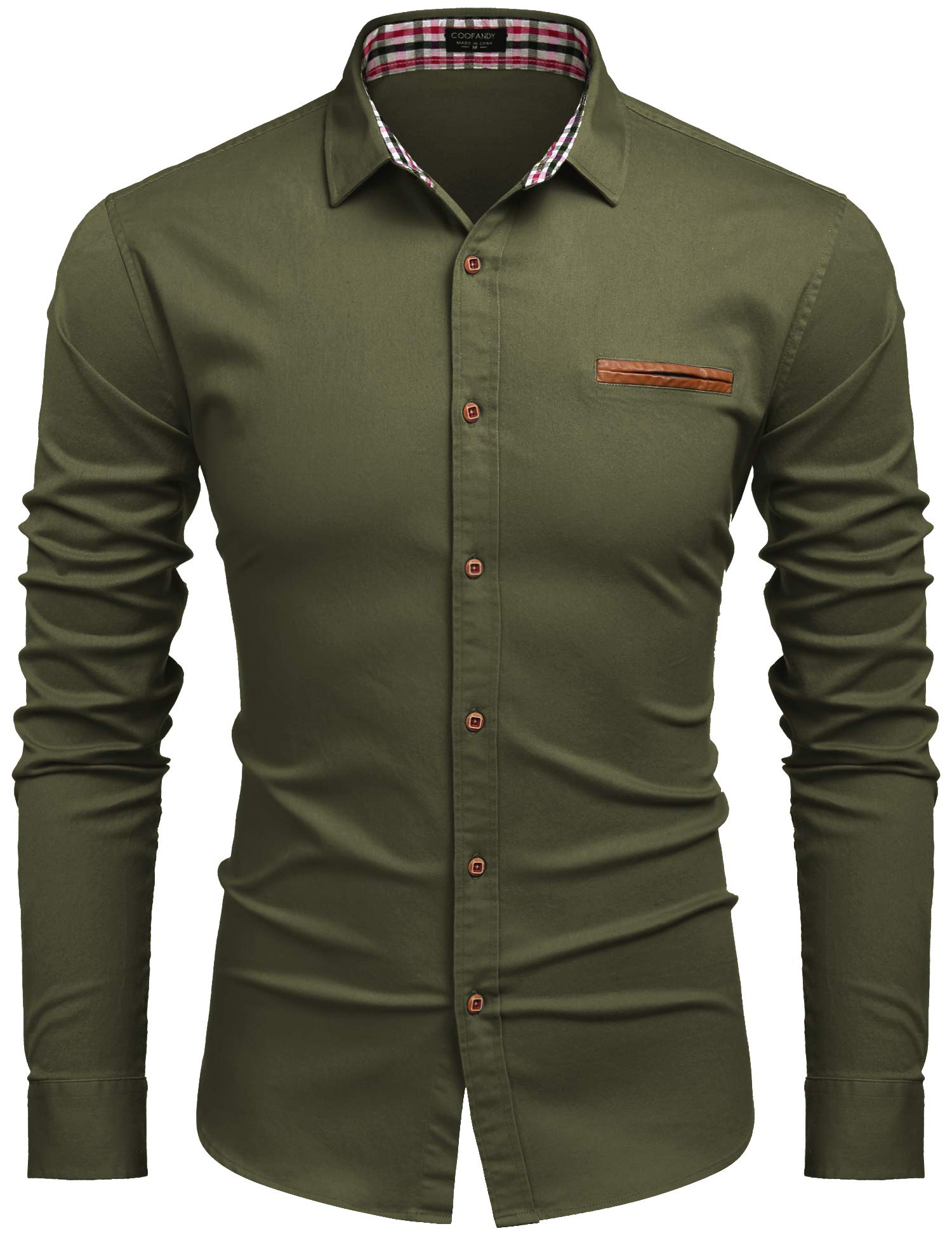 COOFANDY Mens Casual Button-Down Shirt Western Dress Type 01 - Army Green Large Long Sleeve