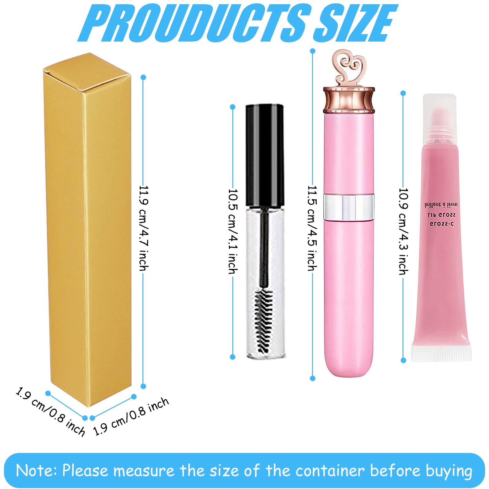 Lip Gloss Packaging,Empty Paper Boxes for Lipgloss Packaging Lip Gloss Boxes,Mascara Wand Tube Boxes Long Gold Lipgloss Case,Foldable Sample Wrapping DIY Makeup Organzier Storage(50PCS 4.7x0.8x0.8)