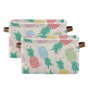 susiyo large foldable storage bin colorful pineapples fabric storage baskets collapsible decorative baskets organizing basket bin with pu handles for shelves home closet bedroom living room-2pack