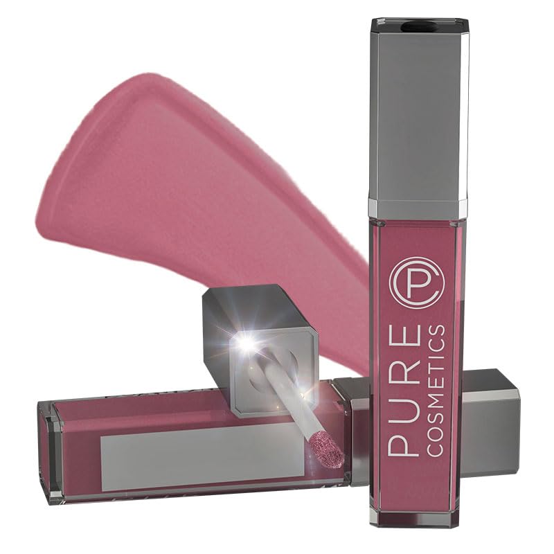 Pure Cosmetics Pure Illumination Lip Gloss with Light and Mirror - Hydrating, Non-Sticky Lanolin Lip Glosses in Push Button LED-Lit Lip Gloss Tube for Easy On-The-Go Application, Girl Crush