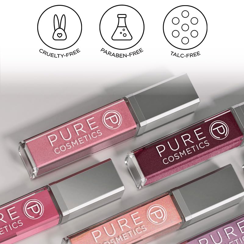 Pure Cosmetics Pure Illumination Lip Gloss with Light and Mirror - Hydrating, Non-Sticky Lanolin Lip Glosses in Push Button LED-Lit Lip Gloss Tube for Easy On-The-Go Application, Girl Crush