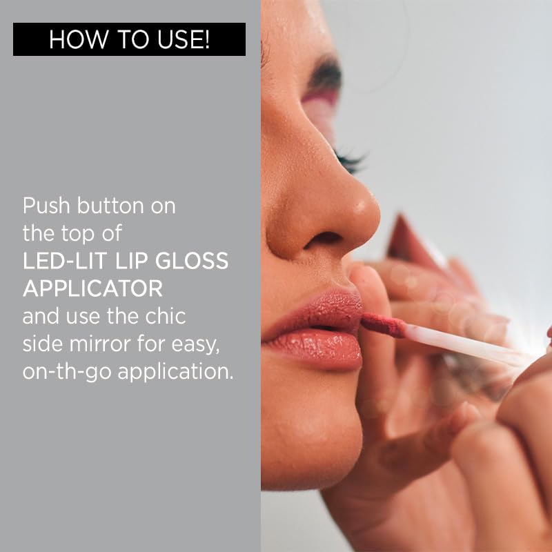 Pure Cosmetics Pure Illumination Lip Gloss with Light and Mirror - Hydrating, Non-Sticky Lanolin Lip Glosses in Push Button LED-Lit Lip Gloss Tube for Easy On-The-Go Application, Girl Crush