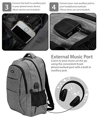 Rockland Business Pro USB Laptop Backpack, Grey, Large