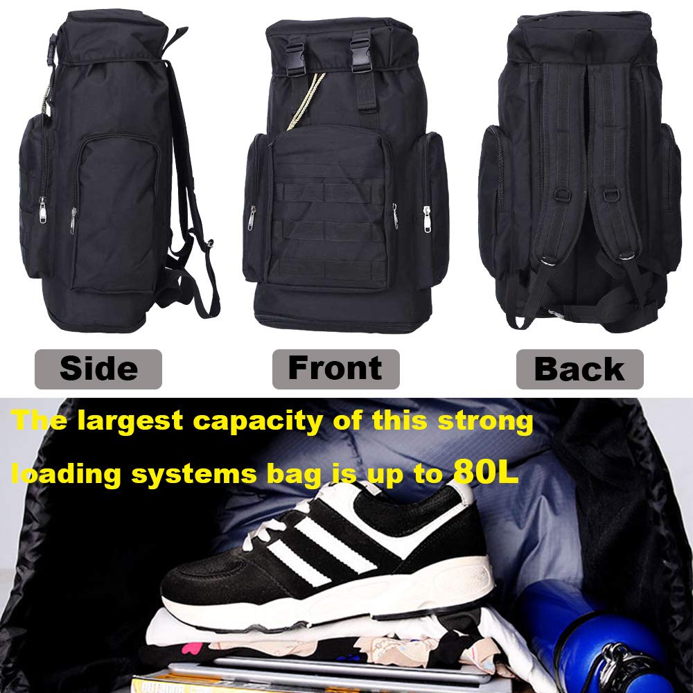 ASONWAY Hiking Backpack 80L Large Capacity Outdoor Camping Travel Waterproof Backpack for Hunting Cycling Sports (Black)