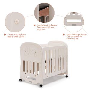 BABY JOY 3 in 1 Convertible Crib with Mattress Included, Rocking Bassinet Baby Bed with Detachable & Lockable Wheels for Easy Movement, Converts to Baby Playard, Toddler Bed (3-in-1)