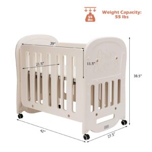 BABY JOY 3 in 1 Convertible Crib with Mattress Included, Rocking Bassinet Baby Bed with Detachable & Lockable Wheels for Easy Movement, Converts to Baby Playard, Toddler Bed (3-in-1)