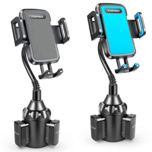 topgo [upgraded car cup holder phone mount adjustable gooseneck automobile cup-holder-phone-car-mount for iphone 14 samsung(black+blue)