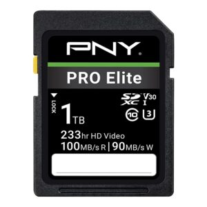 pny 1tb pro elite class 10 u3 v30 sdxc flash memory card - 100mb/s, class 10, u3, v30, 4k uhd, full hd, uhs-i, full size sd