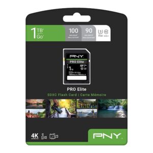 PNY 1TB PRO Elite Class 10 U3 V30 SDXC Flash Memory Card - 100MB/s, Class 10, U3, V30, 4K UHD, Full HD, UHS-I, Full Size SD