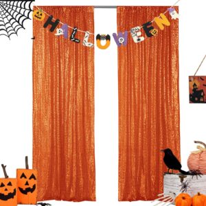 hahuho orange sequin backdrop curtain, halloween glitter backdrop curtain for parties, christmas, wedding, party decoration（2 panels, 2ft x 8ft, orange